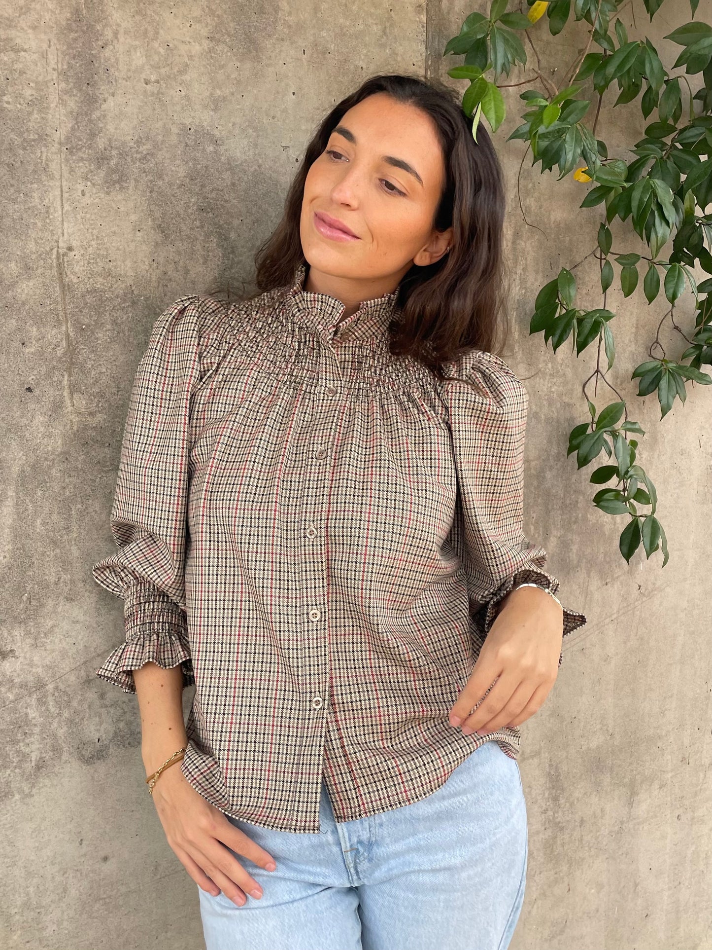 Blusa Cuadros Granate