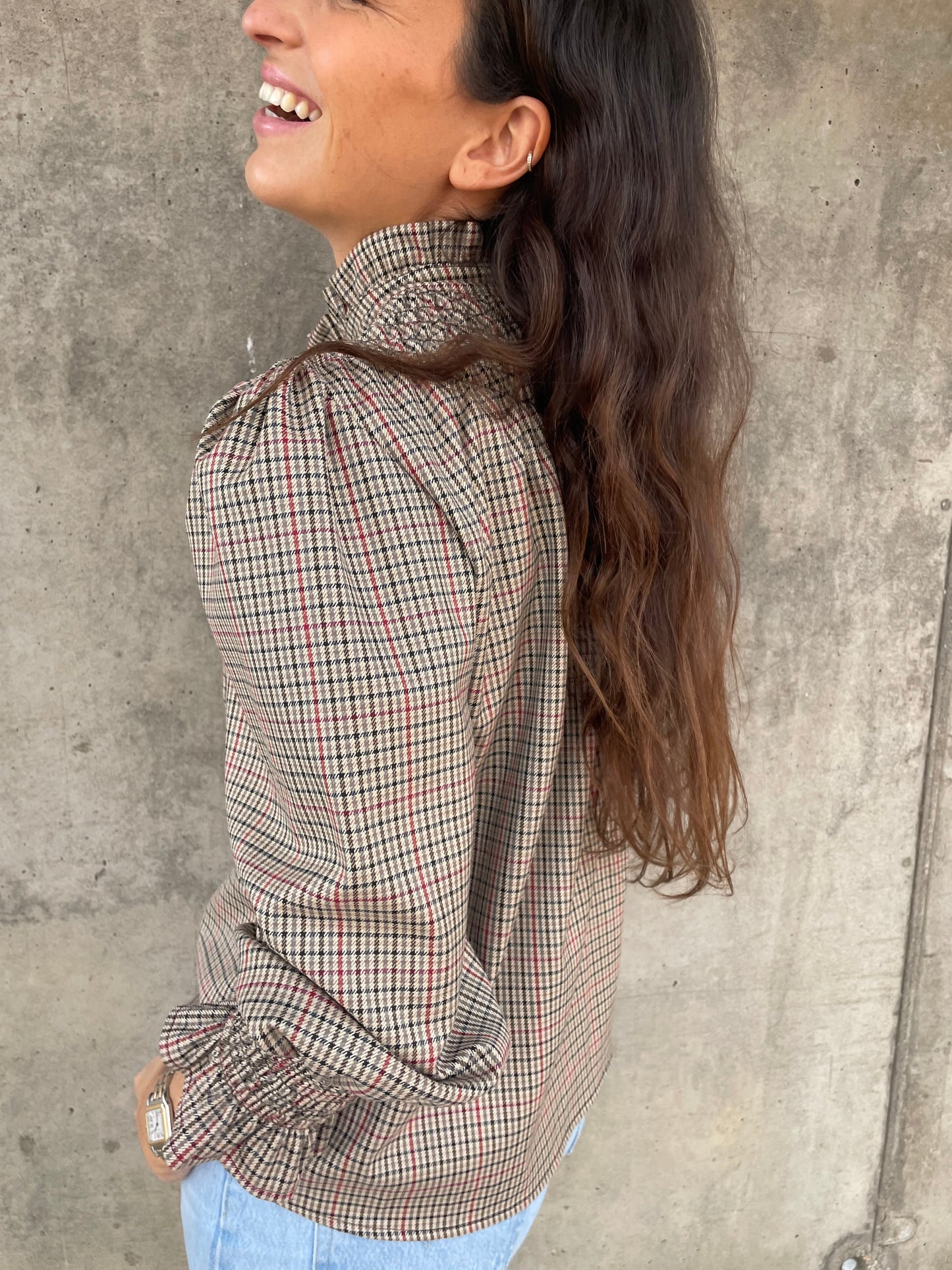Blusa Cuadros Granate