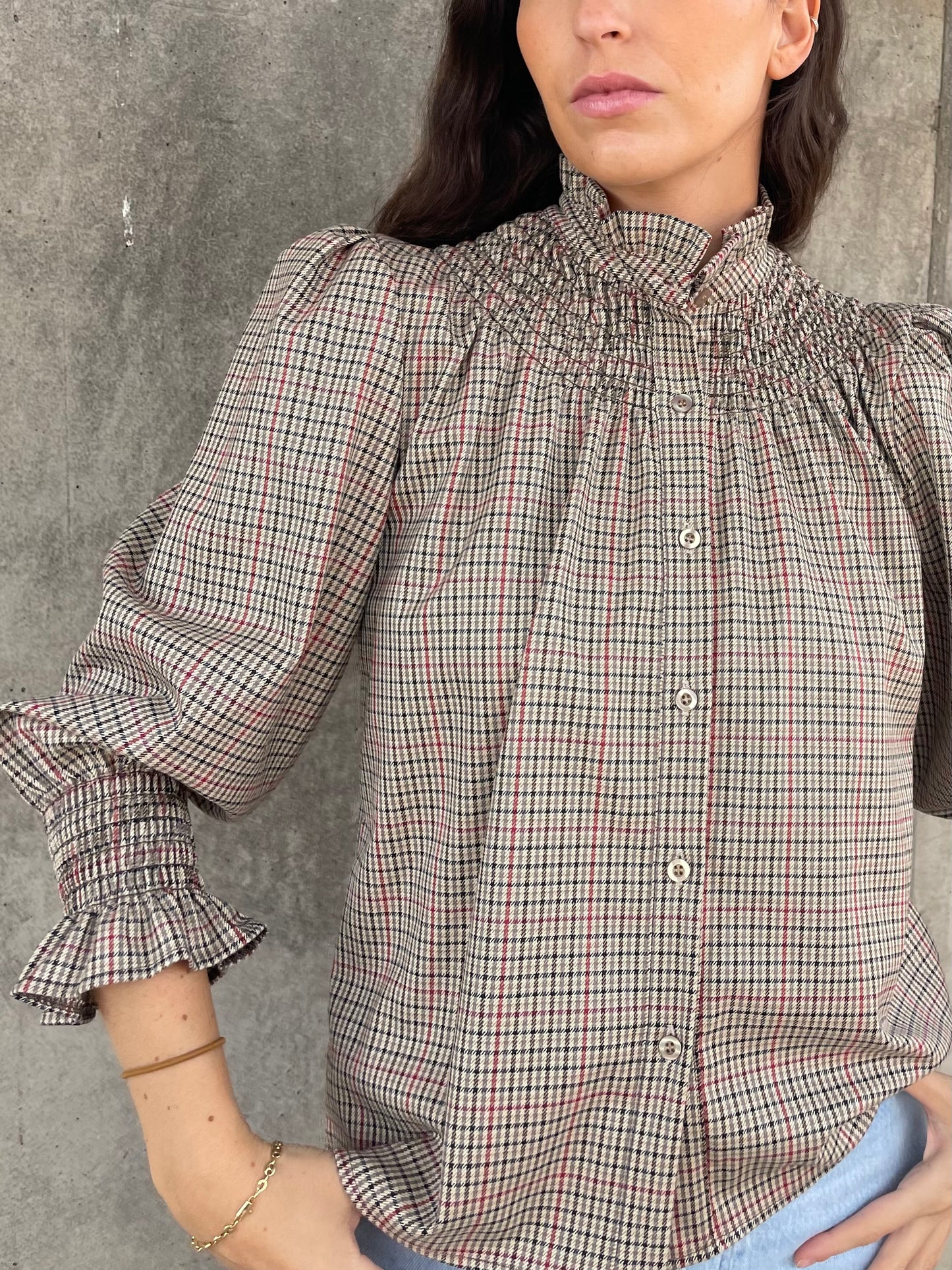 Blusa Cuadros Granate