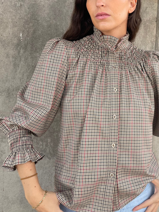 Blusa Cuadros Granate